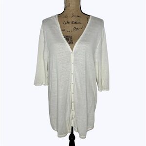 J Jill Button Front Cardigan Sweater Cream Linen Blend Lagenlook Layer Sz XL/18?